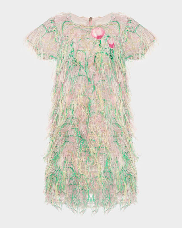 Girl's Rainbow Tassel Short-Sleeve Dress, Size 3T